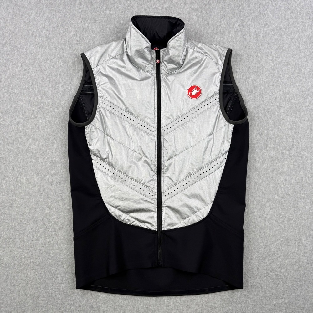 Castelli Cycling Vest Mens Large Silver Aria Quilted Core Warmer Full Zip